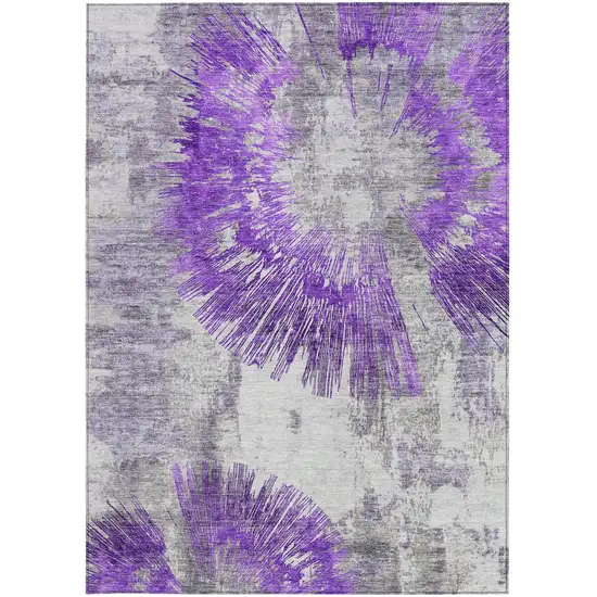 Purple Gray And Charcoal Abstract Washable Indoor Outdoor Area Rug Photo 5
