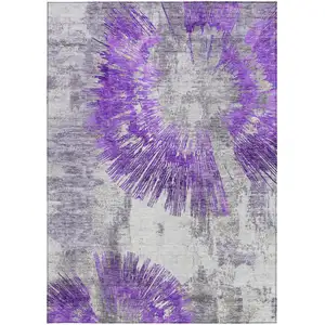 Photo of Purple Gray And Charcoal Abstract Washable Indoor Outdoor Area Rug