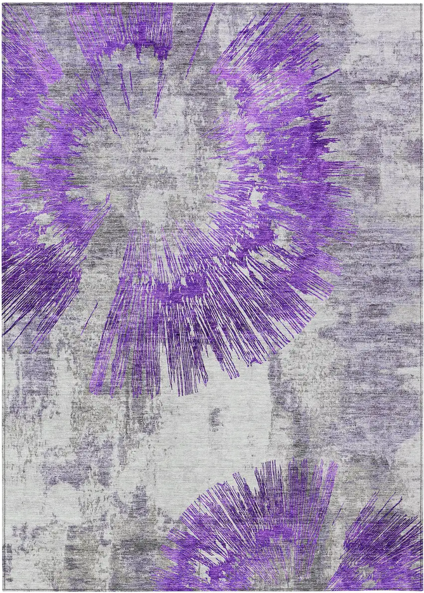 Purple Gray And Charcoal Abstract Washable Indoor Outdoor Area Rug Photo 2