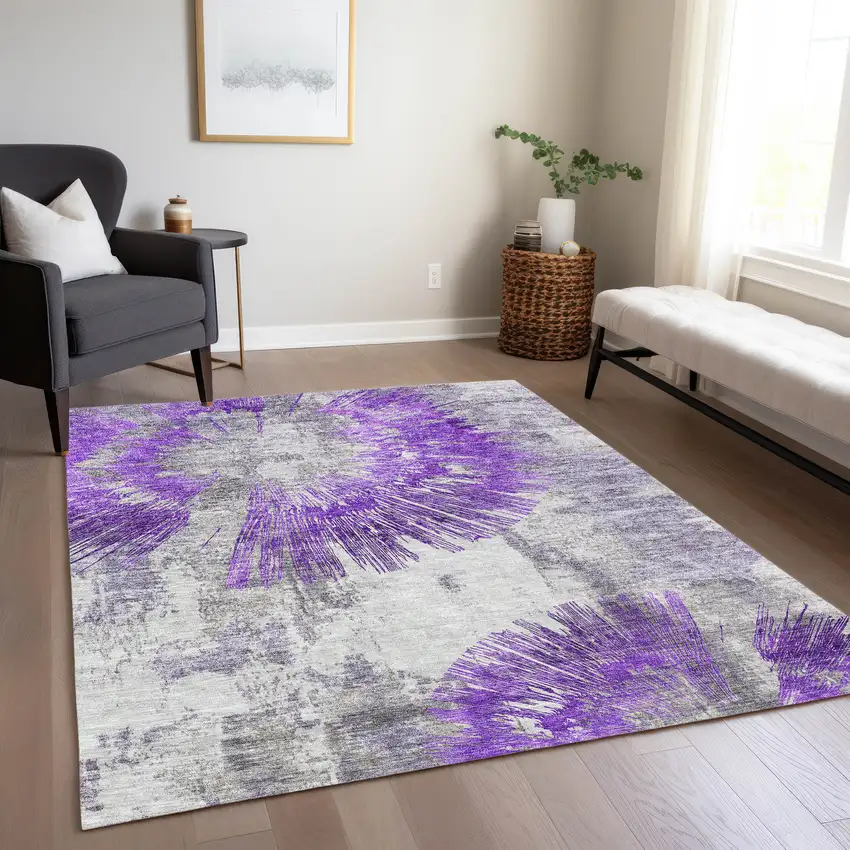 Purple Gray And Charcoal Abstract Washable Indoor Outdoor Area Rug Photo 8