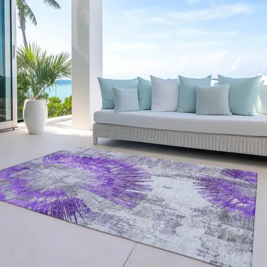 Purple Gray And Charcoal Abstract Washable Indoor Outdoor Area Rug Photo 8