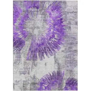 Photo of Purple Gray And Charcoal Abstract Washable Indoor Outdoor Area Rug