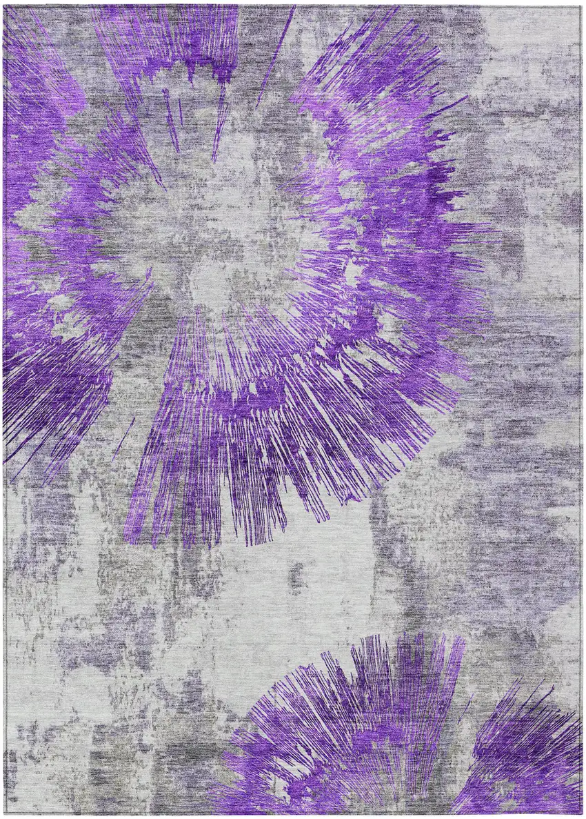 Purple Gray And Charcoal Abstract Washable Indoor Outdoor Area Rug Photo 1