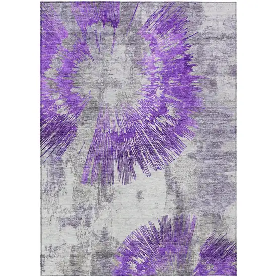 Purple Gray And Charcoal Abstract Washable Indoor Outdoor Area Rug Photo 1