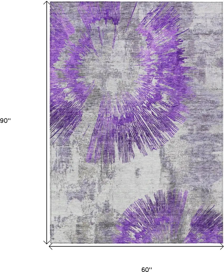 Purple Gray And Charcoal Abstract Washable Indoor Outdoor Area Rug Photo 3