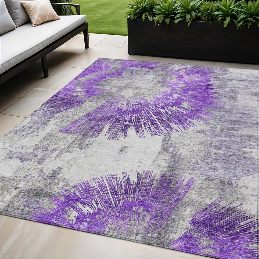 Purple Gray And Charcoal Abstract Washable Indoor Outdoor Area Rug Photo 1