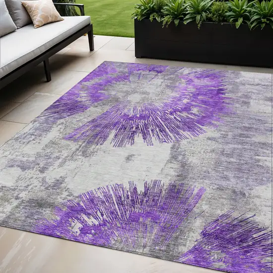 Purple Gray And Charcoal Abstract Washable Indoor Outdoor Area Rug Photo 1