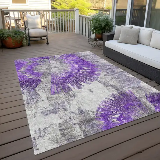 Purple Gray And Charcoal Abstract Washable Indoor Outdoor Area Rug Photo 9