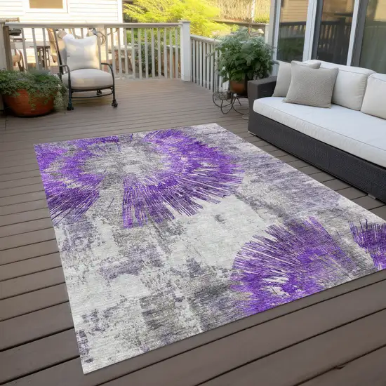 Purple Gray And Charcoal Abstract Washable Indoor Outdoor Area Rug Photo 8