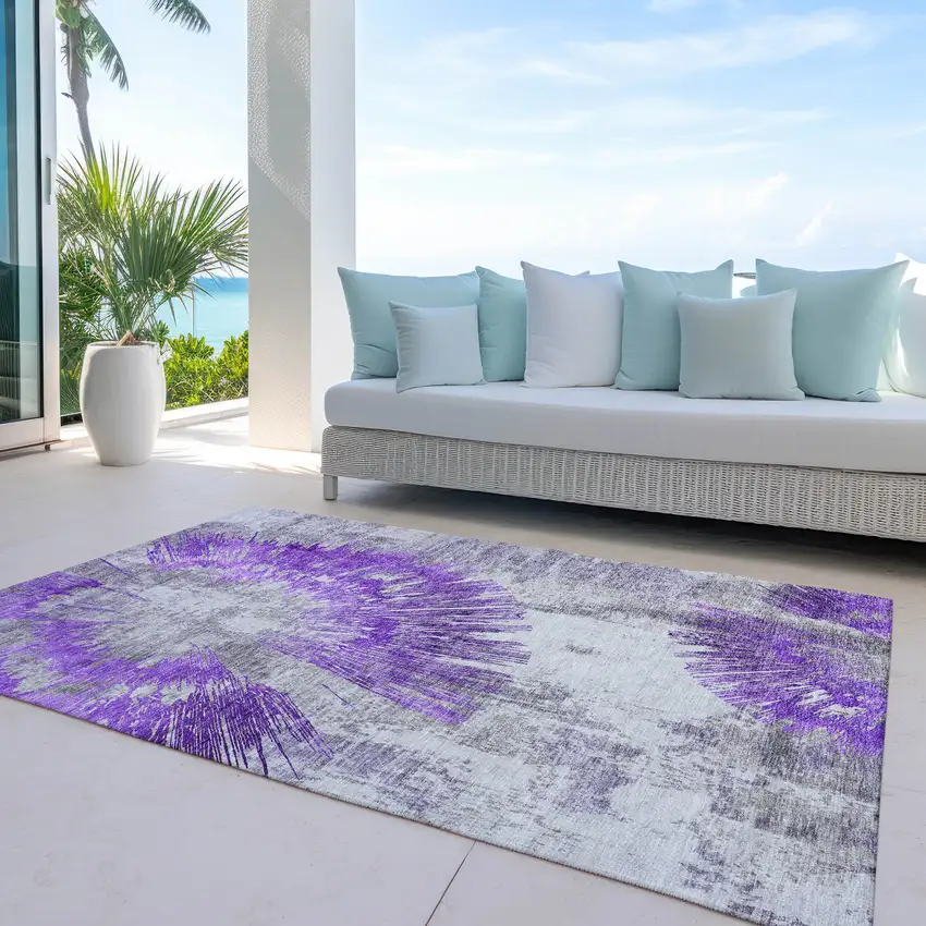 Purple Gray And Charcoal Abstract Washable Indoor Outdoor Area Rug Photo 7