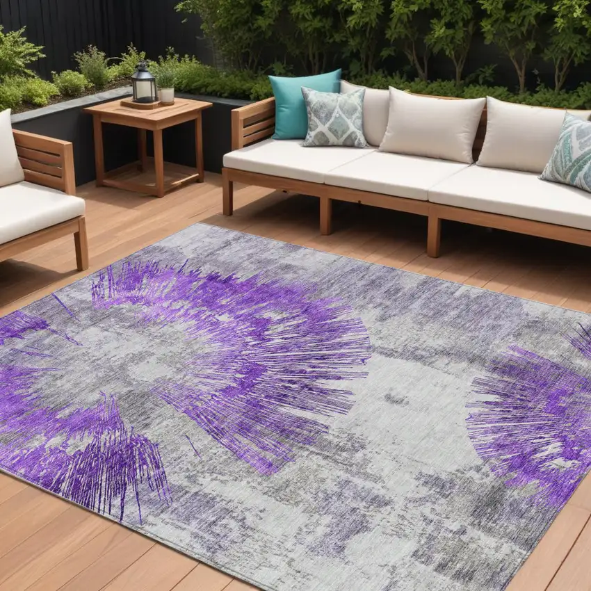 Purple Gray And Charcoal Abstract Washable Indoor Outdoor Area Rug Photo 1