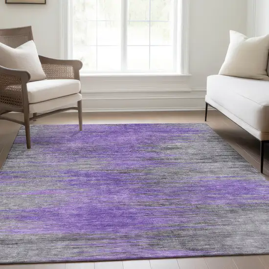 Purple Gray And Charcoal Abstract Washable Indoor Outdoor Area Rug Photo 8
