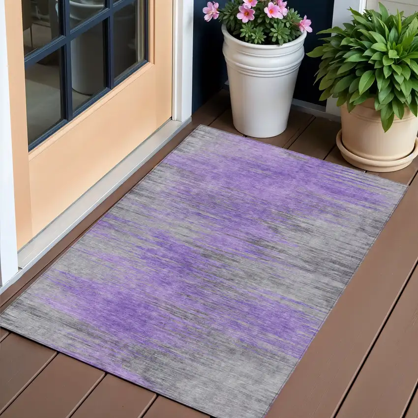 Purple Gray And Charcoal Abstract Washable Indoor Outdoor Area Rug Photo 1