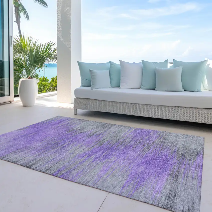Purple Gray And Charcoal Abstract Washable Indoor Outdoor Area Rug Photo 8