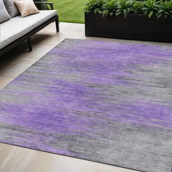 Purple Gray And Charcoal Abstract Washable Indoor Outdoor Area Rug Photo 1