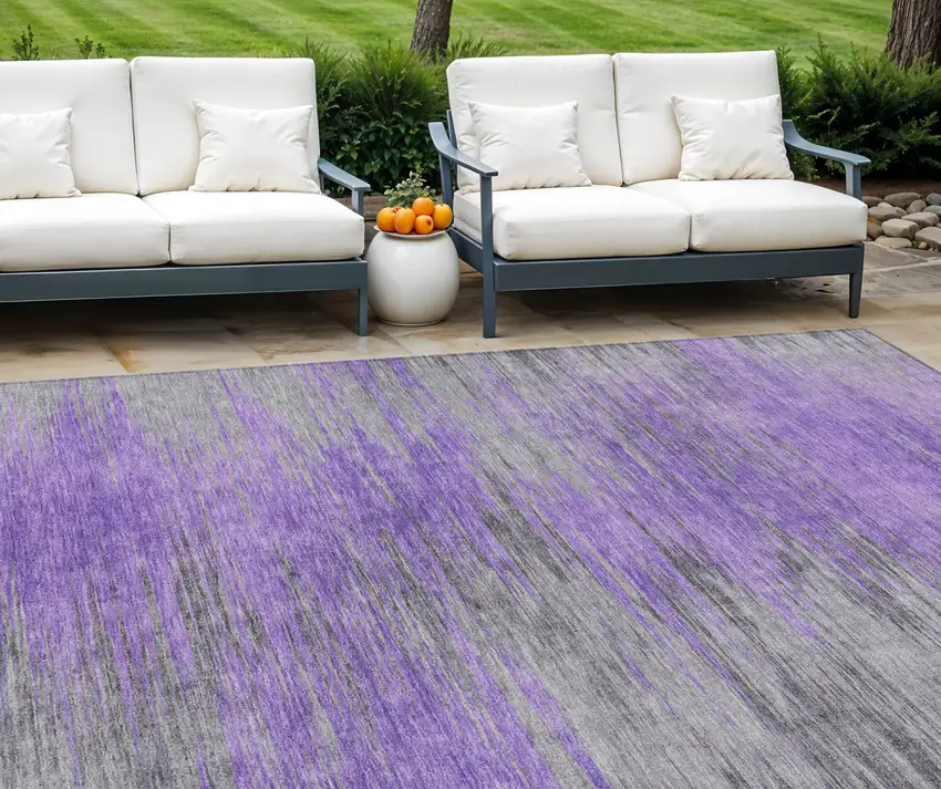 Purple Gray And Charcoal Abstract Washable Indoor Outdoor Area Rug Photo 1