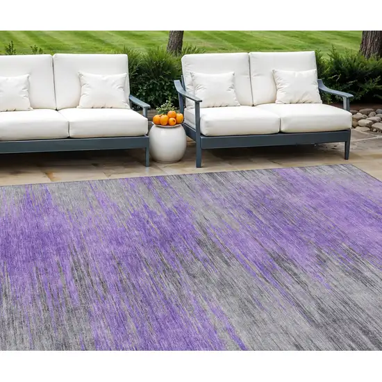 Purple Gray And Charcoal Abstract Washable Indoor Outdoor Area Rug Photo 1