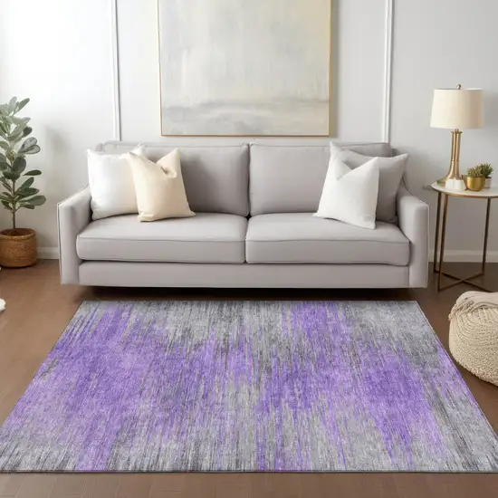 Purple Gray And Charcoal Abstract Washable Indoor Outdoor Area Rug Photo 9
