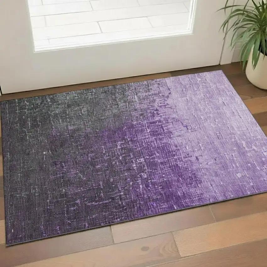 Purple Gray And Charcoal Ombre Washable Area Rug With UV Protection Photo 2