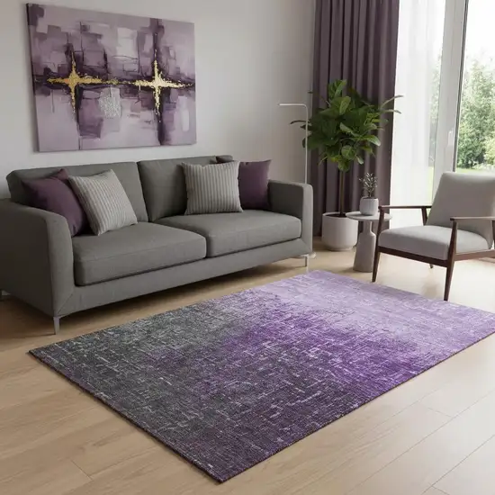Purple Gray And Charcoal Ombre Washable Area Rug With UV Protection Photo 2