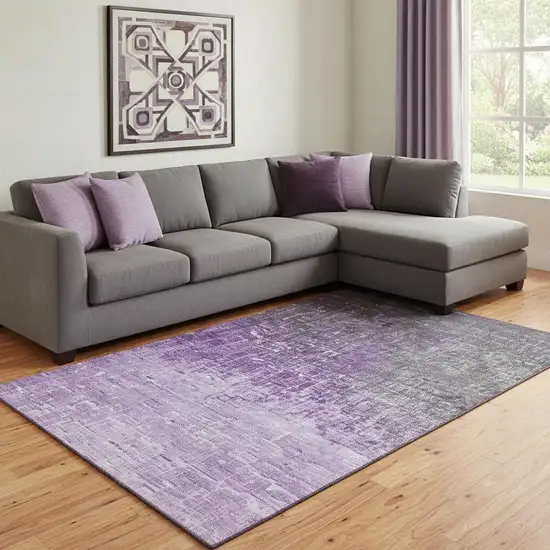 Purple Gray And Charcoal Ombre Washable Area Rug With UV Protection Photo 2
