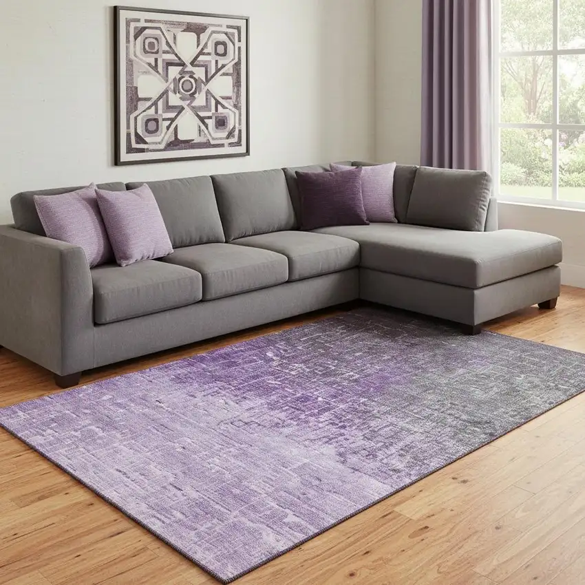 Purple Gray And Charcoal Ombre Washable Area Rug With UV Protection Photo 2