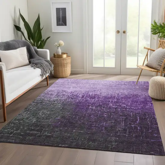 Purple Gray And Charcoal Ombre Washable Area Rug With UV Protection Photo 5