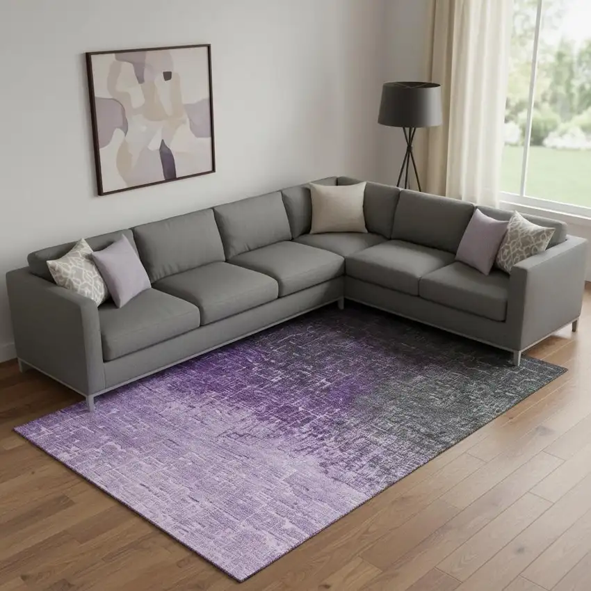 Purple Gray And Charcoal Ombre Washable Area Rug With UV Protection Photo 2