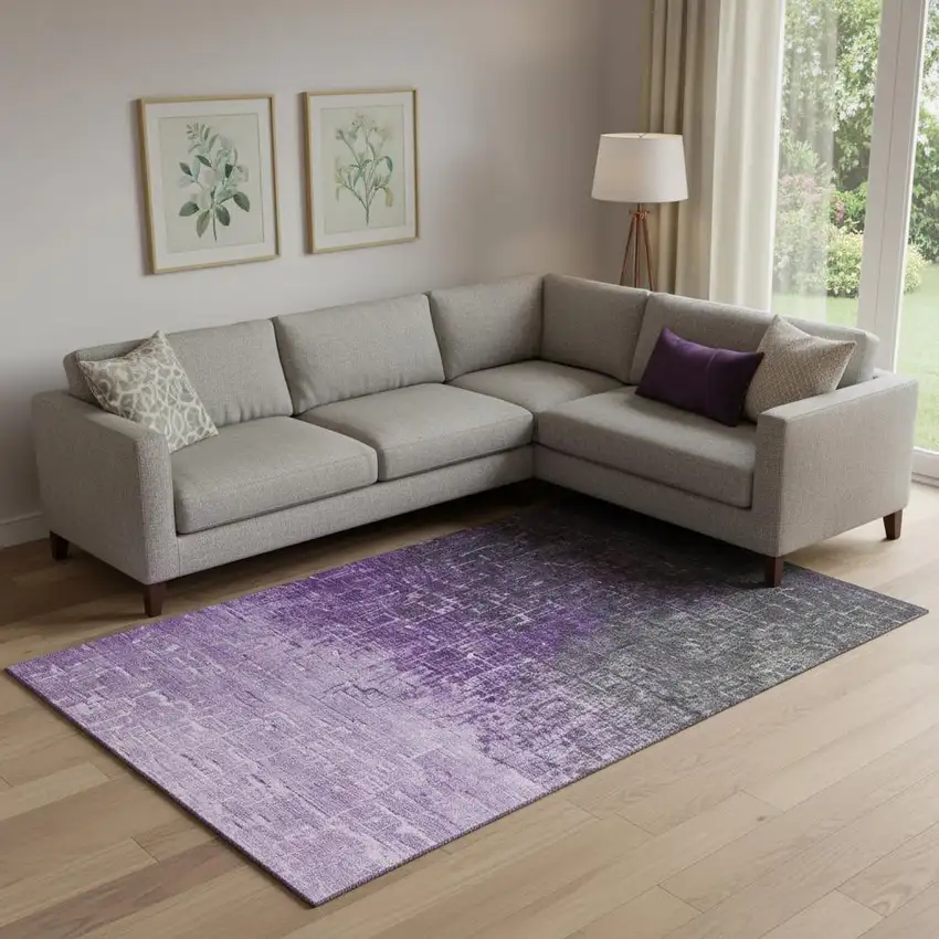 Purple Gray And Charcoal Ombre Washable Area Rug With UV Protection Photo 2