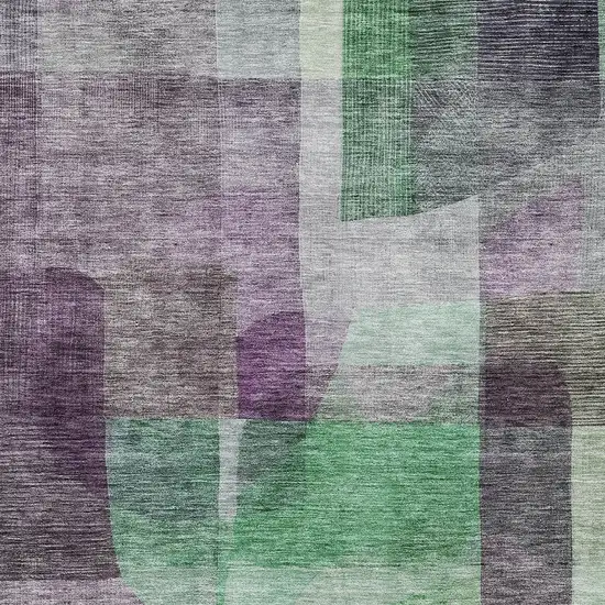 Purple Gray And Green Abstract Washable Indoor Outdoor Area Rug Photo 5
