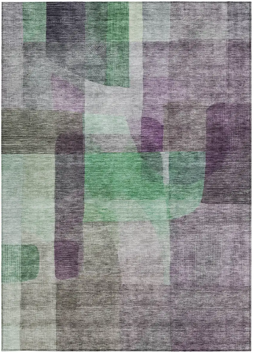 Purple Gray And Green Abstract Washable Indoor Outdoor Area Rug Photo 6