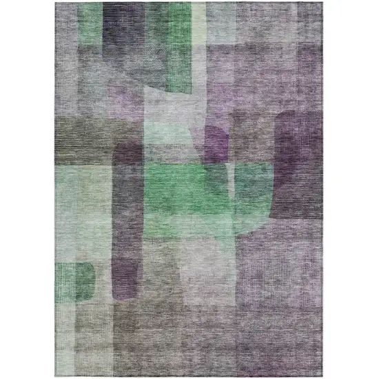 Purple Gray And Green Abstract Washable Indoor Outdoor Area Rug Photo 6
