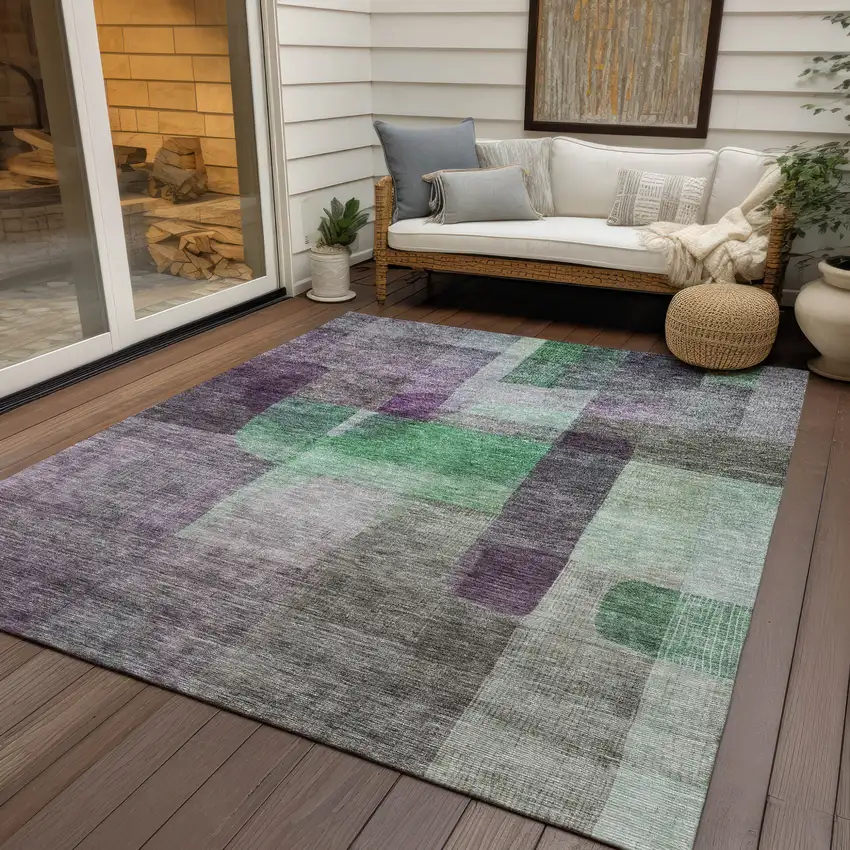 Purple Gray And Green Abstract Washable Indoor Outdoor Area Rug Photo 7