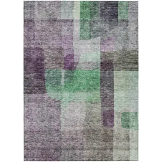 Purple Gray And Green Abstract Washable Indoor Outdoor Area Rug Photo 2