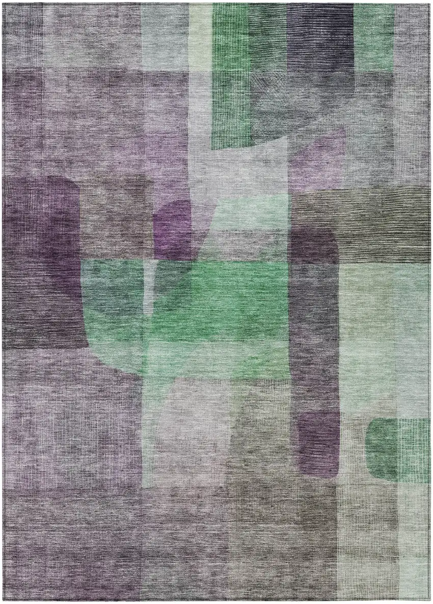 Purple Gray And Green Abstract Washable Indoor Outdoor Area Rug Photo 2