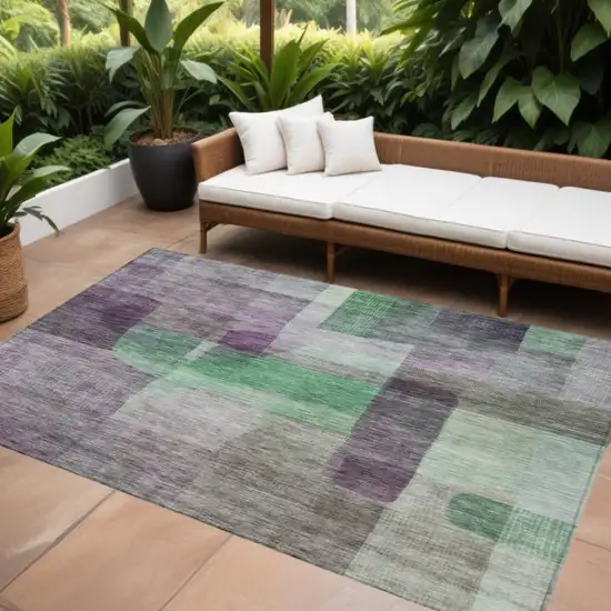 Purple Gray And Green Abstract Washable Indoor Outdoor Area Rug Photo 1