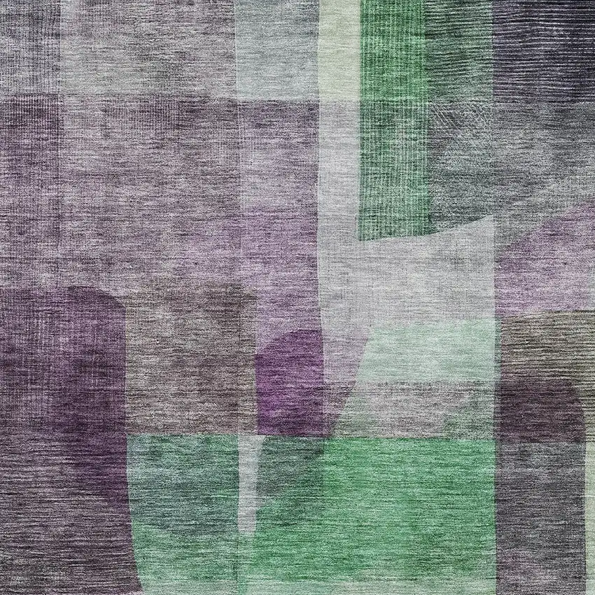 Purple Gray And Green Abstract Washable Indoor Outdoor Area Rug Photo 5