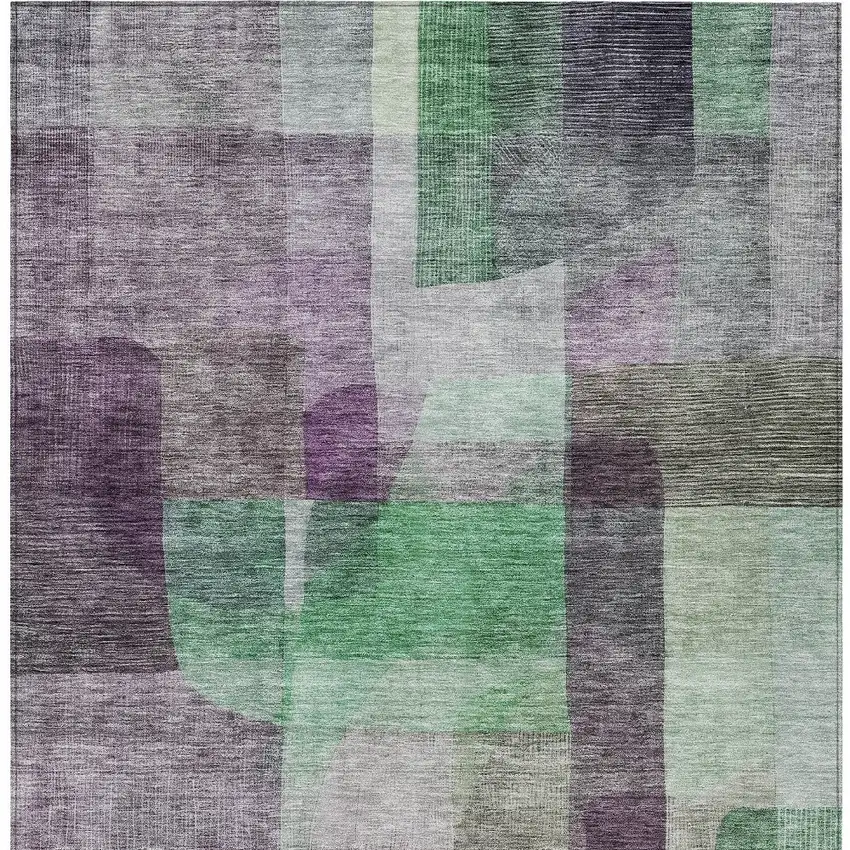 Purple Gray And Green Abstract Washable Indoor Outdoor Area Rug Photo 6