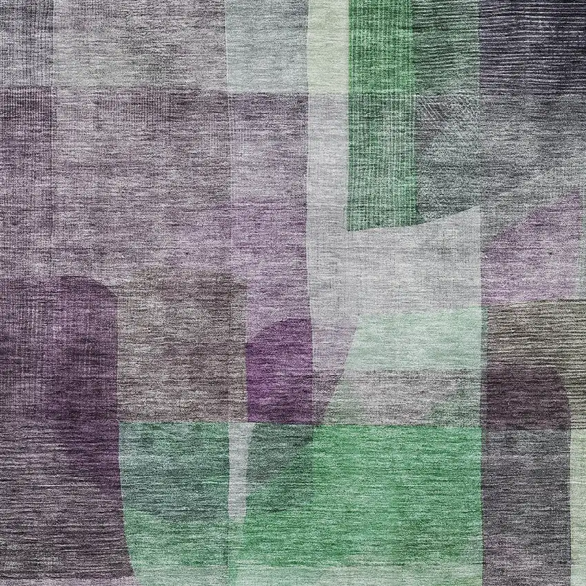 Purple Gray And Green Abstract Washable Indoor Outdoor Area Rug Photo 5