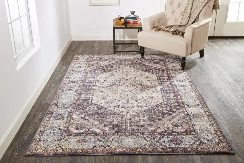 Purple Gray And Ivory Abstract Stain Resistant Area Rug Photo 9