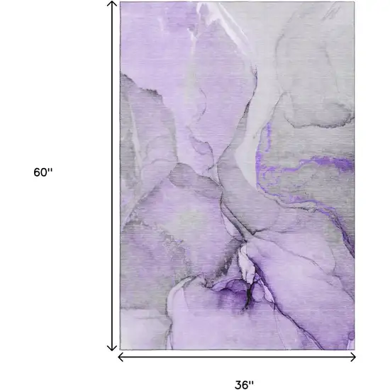Purple Gray And Ivory Abstract Washable Area Rug With UV Protection Photo 3