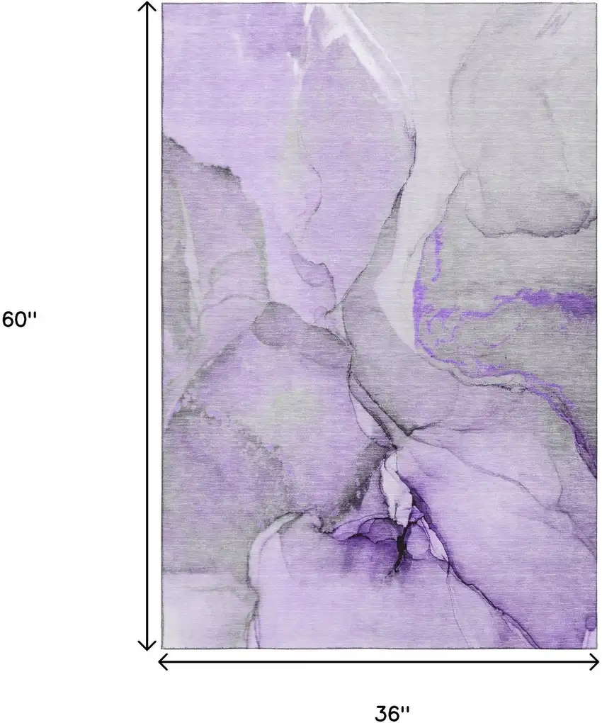 Purple Gray And Ivory Abstract Washable Area Rug With UV Protection Photo 3