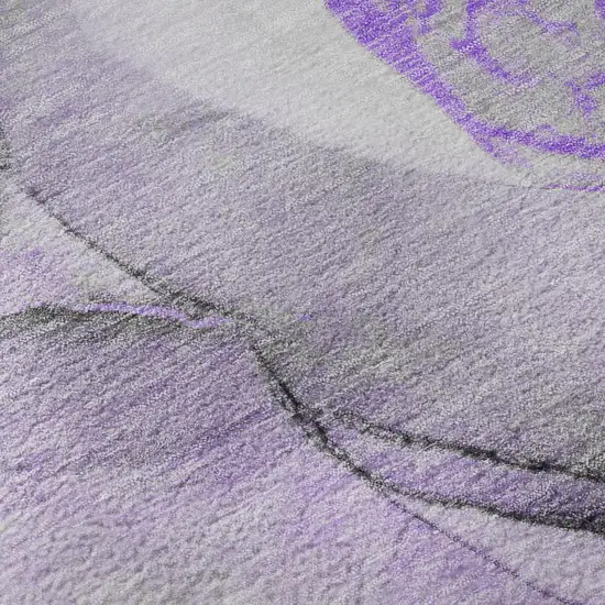 Purple Gray And Ivory Abstract Washable Area Rug With UV Protection Photo 3