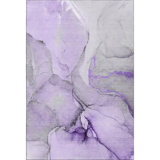 Purple Gray And Ivory Abstract Washable Area Rug With UV Protection Photo 1