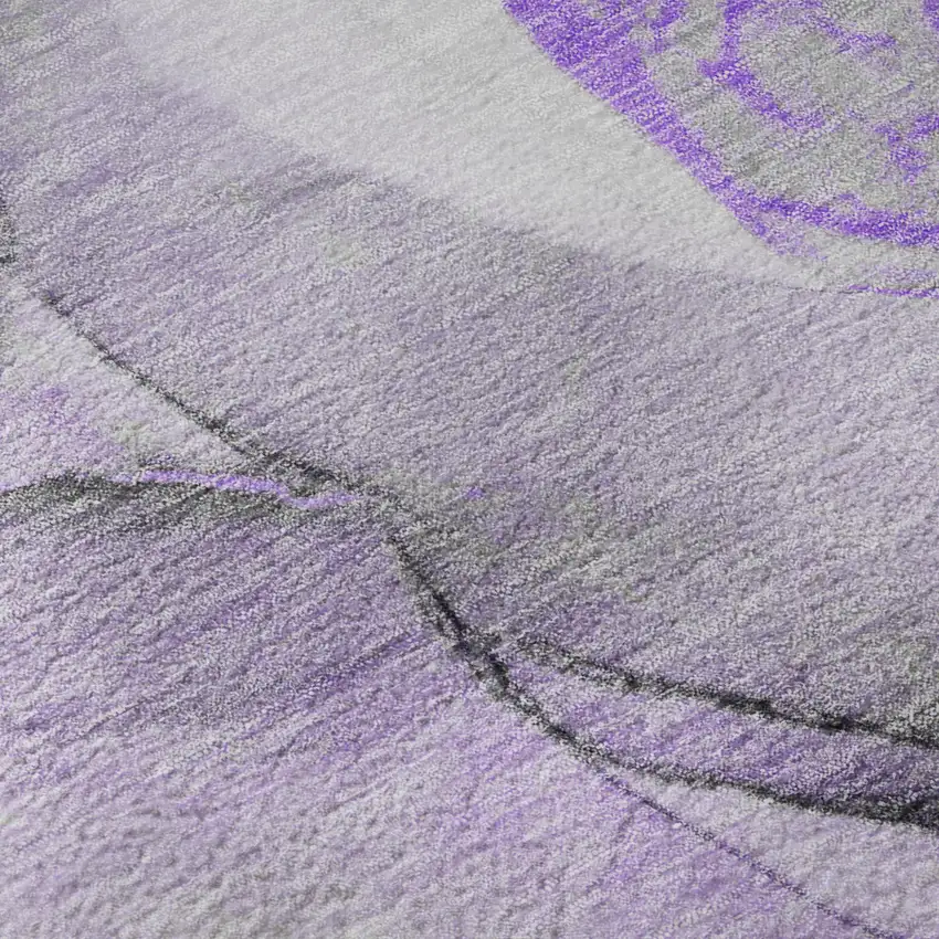 Purple Gray And Ivory Abstract Washable Area Rug With UV Protection Photo 9