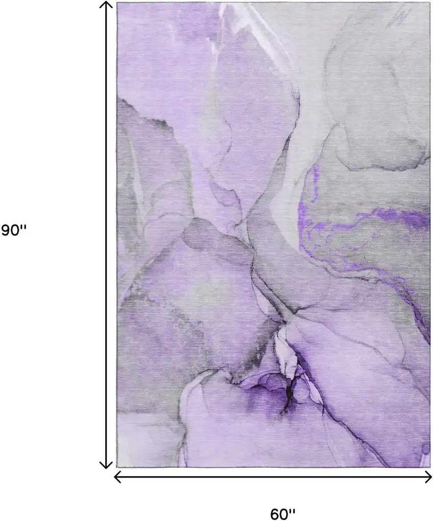 Purple Gray And Ivory Abstract Washable Area Rug With UV Protection Photo 7