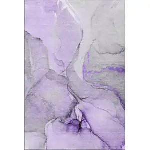 Photo of Purple Gray And Ivory Abstract Washable Area Rug With UV Protection