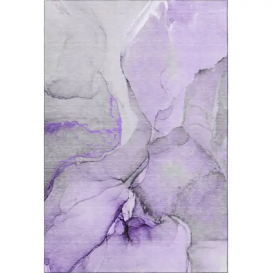 Purple Gray And Ivory Abstract Washable Area Rug With UV Protection Photo 5