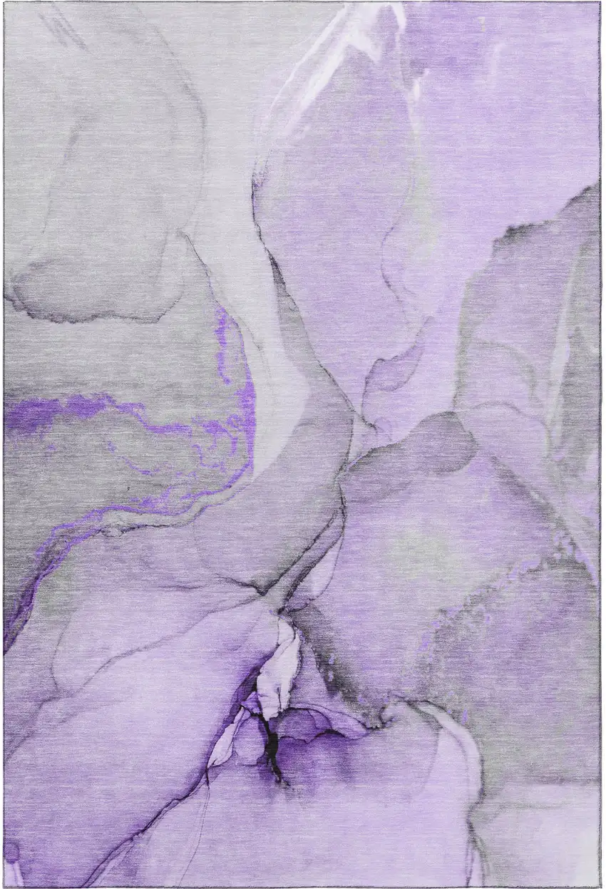 Purple Gray And Ivory Abstract Washable Area Rug With UV Protection Photo 5