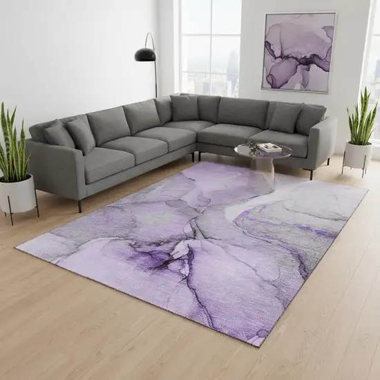 Purple Gray And Ivory Abstract Washable Area Rug With UV Protection Photo 3